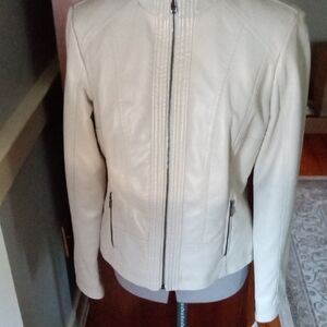 Women's Cream Faux Leather Jacket